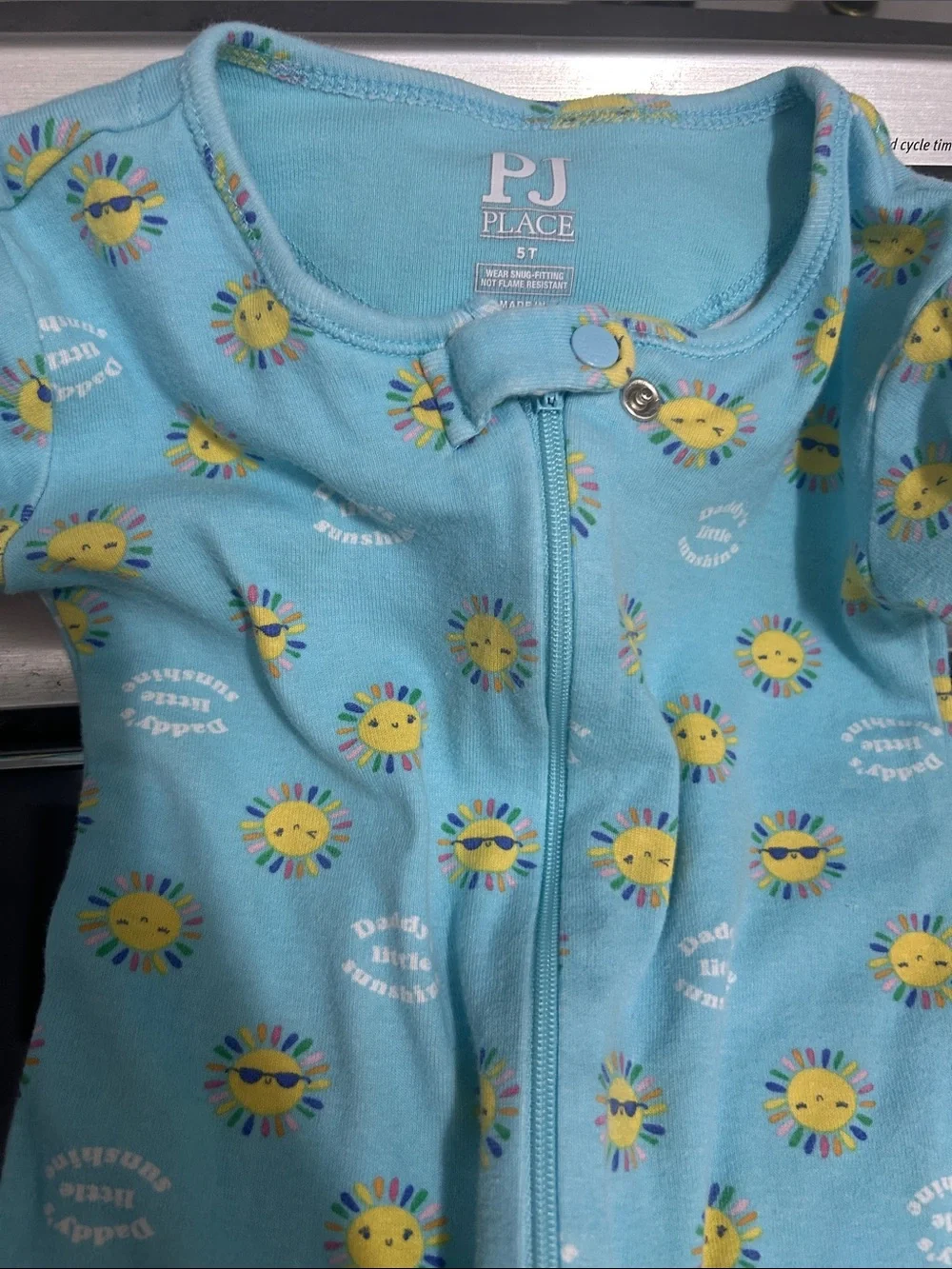 Girls 5T zipper one piece grip footie pajamas cotton daddy’s sunshine sun